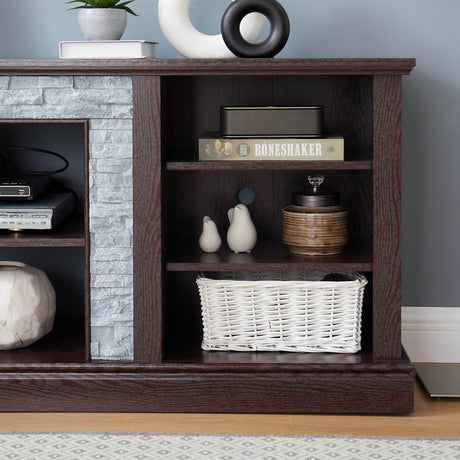 Cherry Faux Stacked Stone TV Stand With Storage Cabinet - Sleep Galleria