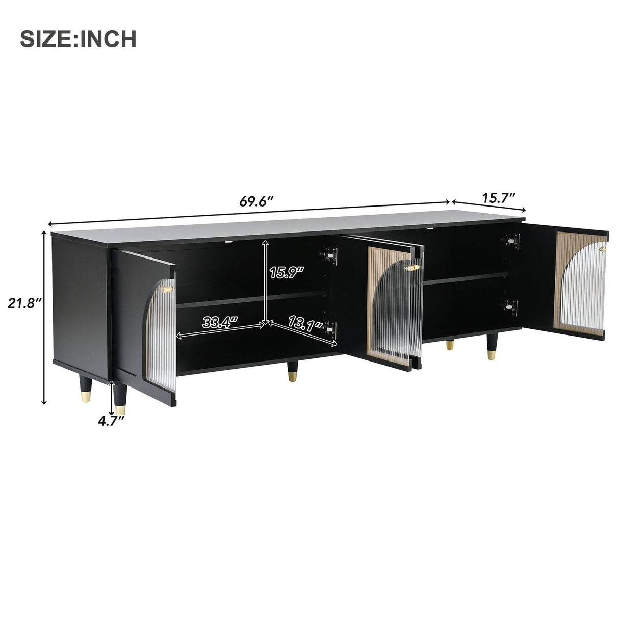 Contemporary Black TV Stand With Fluted Glass Doors - Sleep Galleria