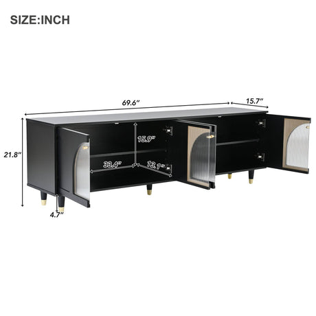 Contemporary Black TV Stand With Fluted Glass Doors - Sleep Galleria