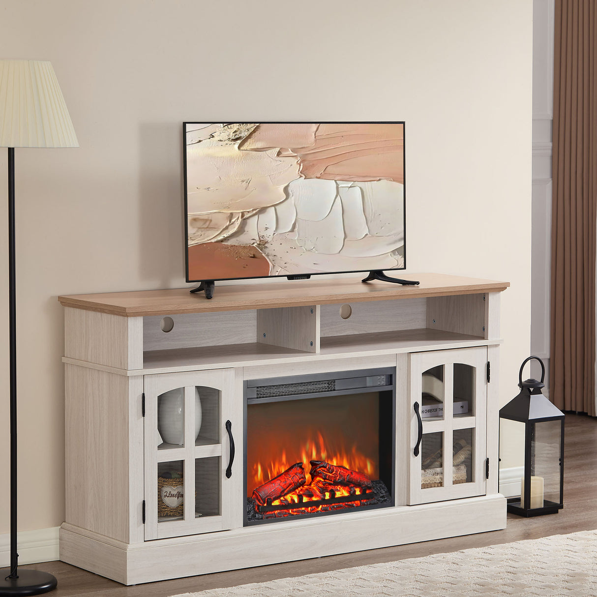 58-Inch Jasmine White Electric Fireplace TV Stand