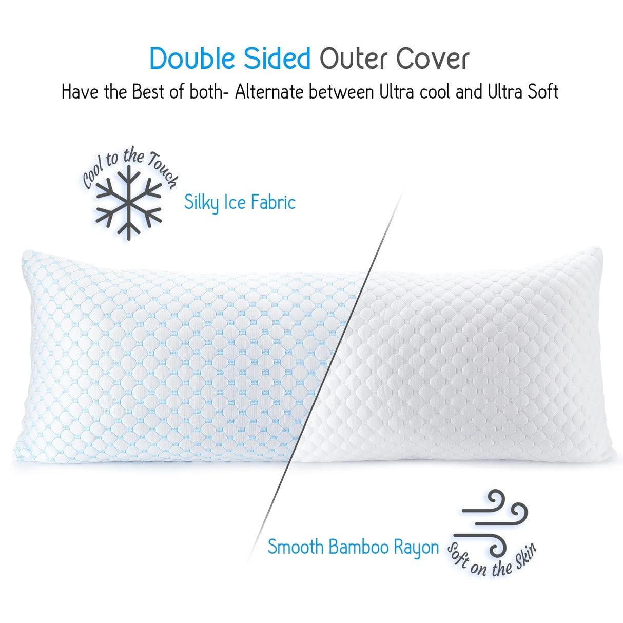 Virtu Temperature Regulating Reversible Cooling Body Pillow for Adult, Adjustable Memory Foam Long Body Pillows for Bed, 20" X 54"