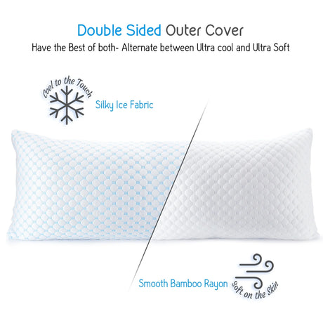 Virtu Temperature Regulating Reversible Cooling Body Pillow for Adult, Adjustable Memory Foam Long Body Pillows for Bed, 20" X 54"