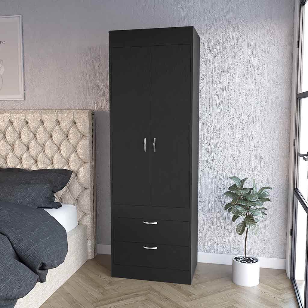 Black Particle Board Alabama Armoire With Two Drawers