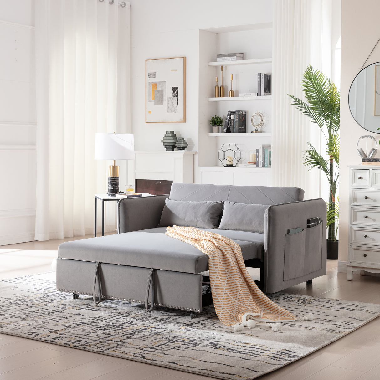 3-in-1 Convertible Velvet Sleeper Futon Sofa Bed