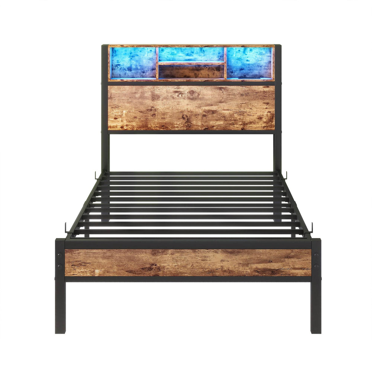 Twin Metal Platform Bed Frame With Storage Headboard Charging