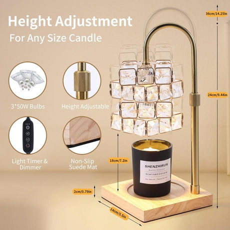 Candle Warmer Lamp with Timer,Electric Candle Warmer Dimmable and Height Adjustable Wax Melt Warmer for Scented Wax Jar Candles,Aromatherapy Decorative Candle Heater Home Fragrance Warmer