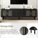 Retro Vintage Black TV Stand With Fluted Glass Doors - Sleep Galleria