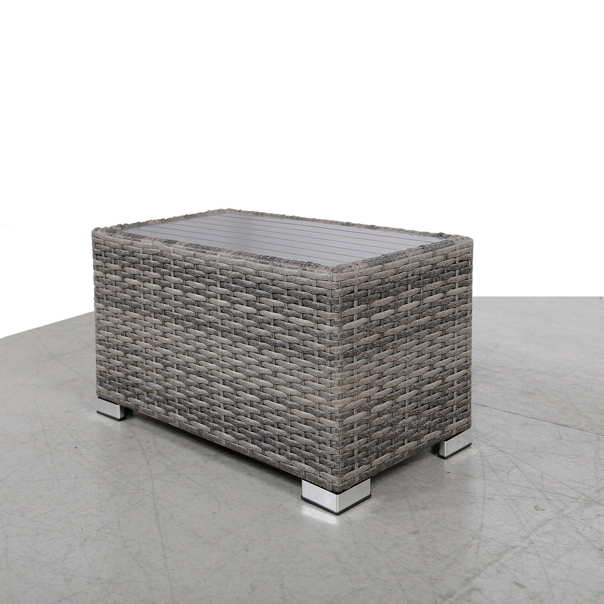 Mixed Grey Weather-Resistant Wicker Aluminum Outdoor Side Table
