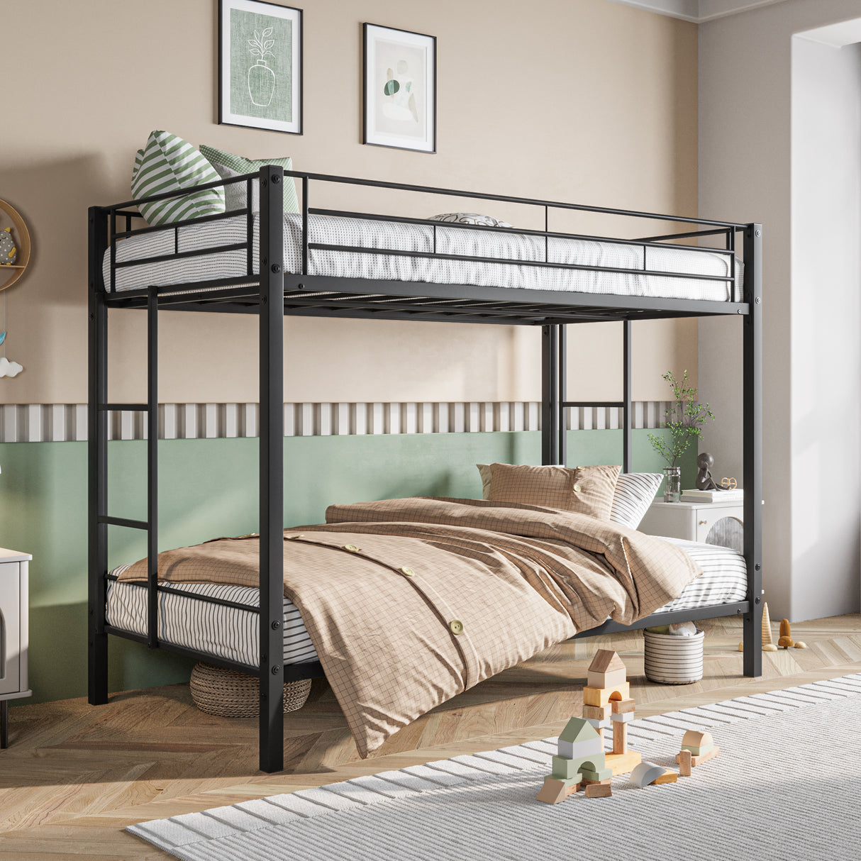 Twin Metal Bunk Bed Frame With Slatted Support