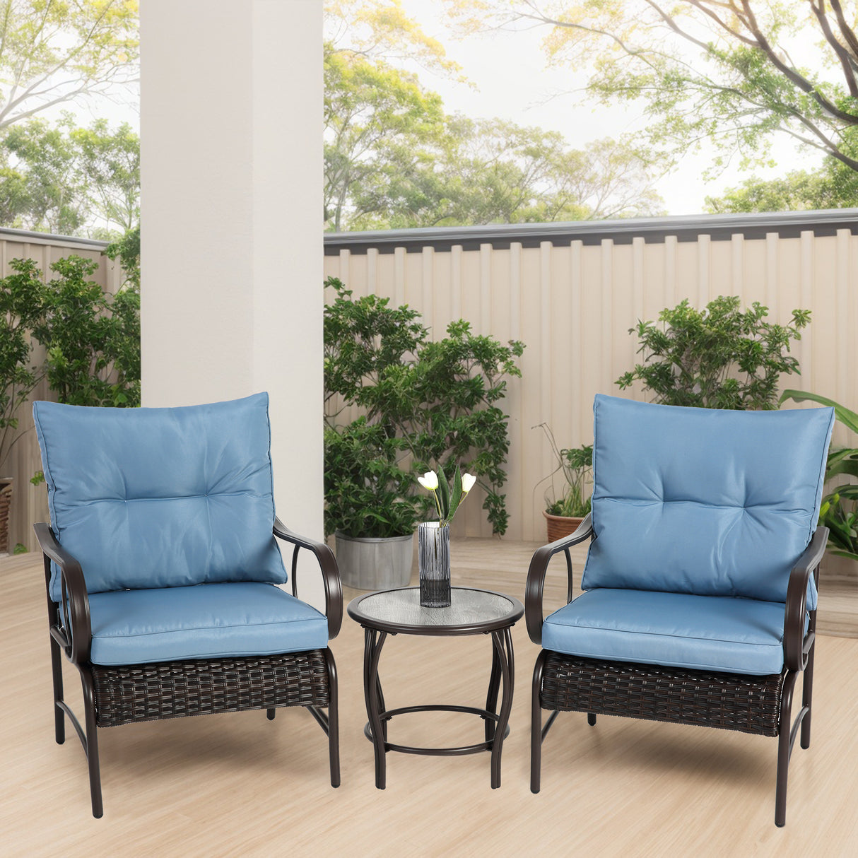 3-Piece Outdoor Steel Frame Wicker Patio Furniture Set