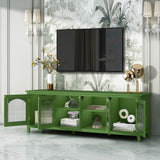 Antique Green Solid Wood TV Cabinet With Glass Door - Sleep Galleria