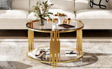 Modern Round Tempered Glass Coffee Table With Shelf - Sleep Galleria