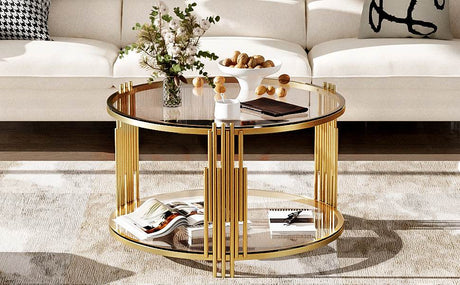 Modern Round Tempered Glass Coffee Table With Shelf - Sleep Galleria