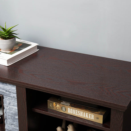 Cherry Faux Stacked Stone TV Stand With Storage Cabinet - Sleep Galleria