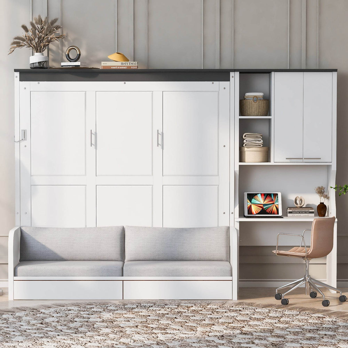Queen Multi-Functional Murphy Bed With Sofa Desk Storage