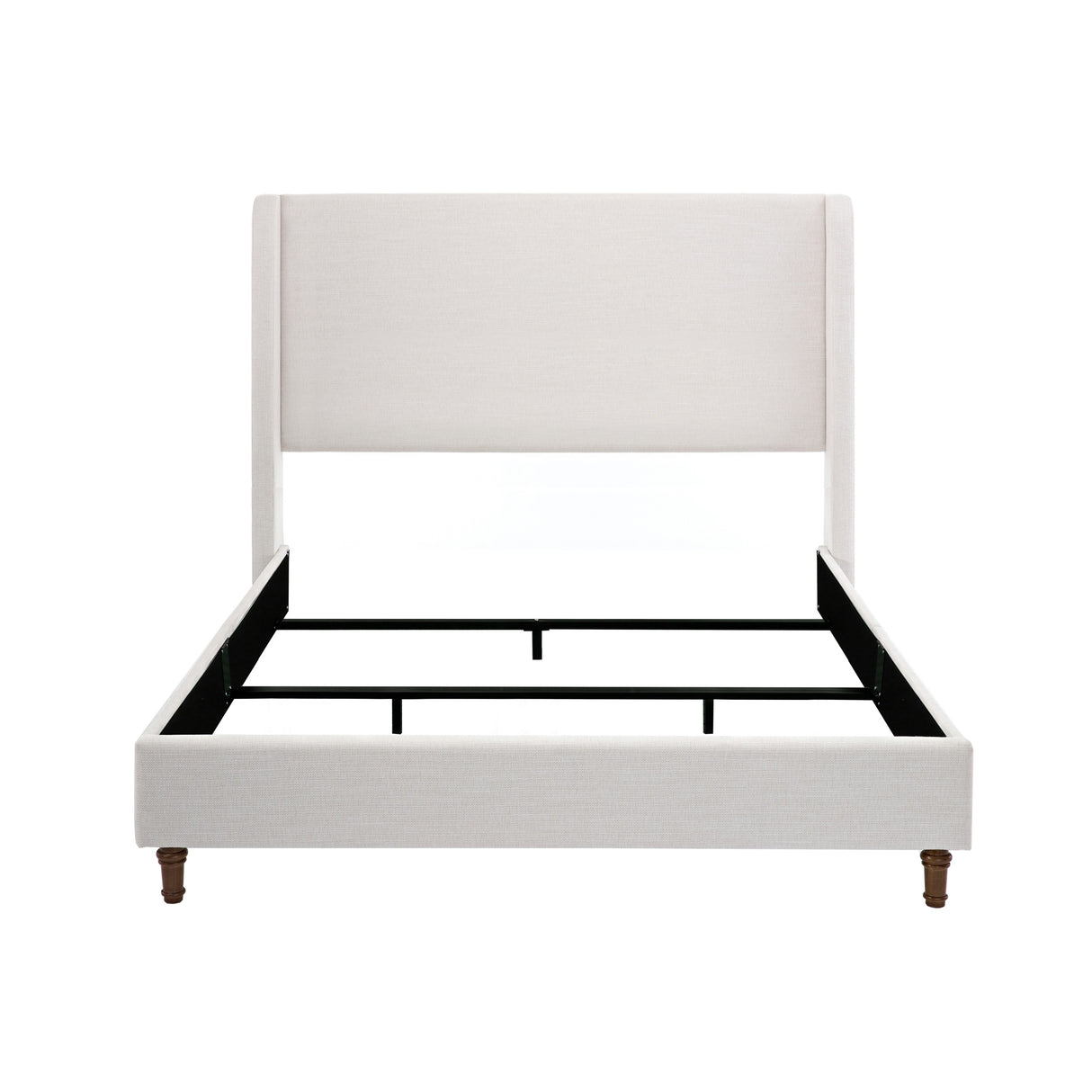 Queen Contemporary Upholstered Wingback Fabric Metal Bed Frame