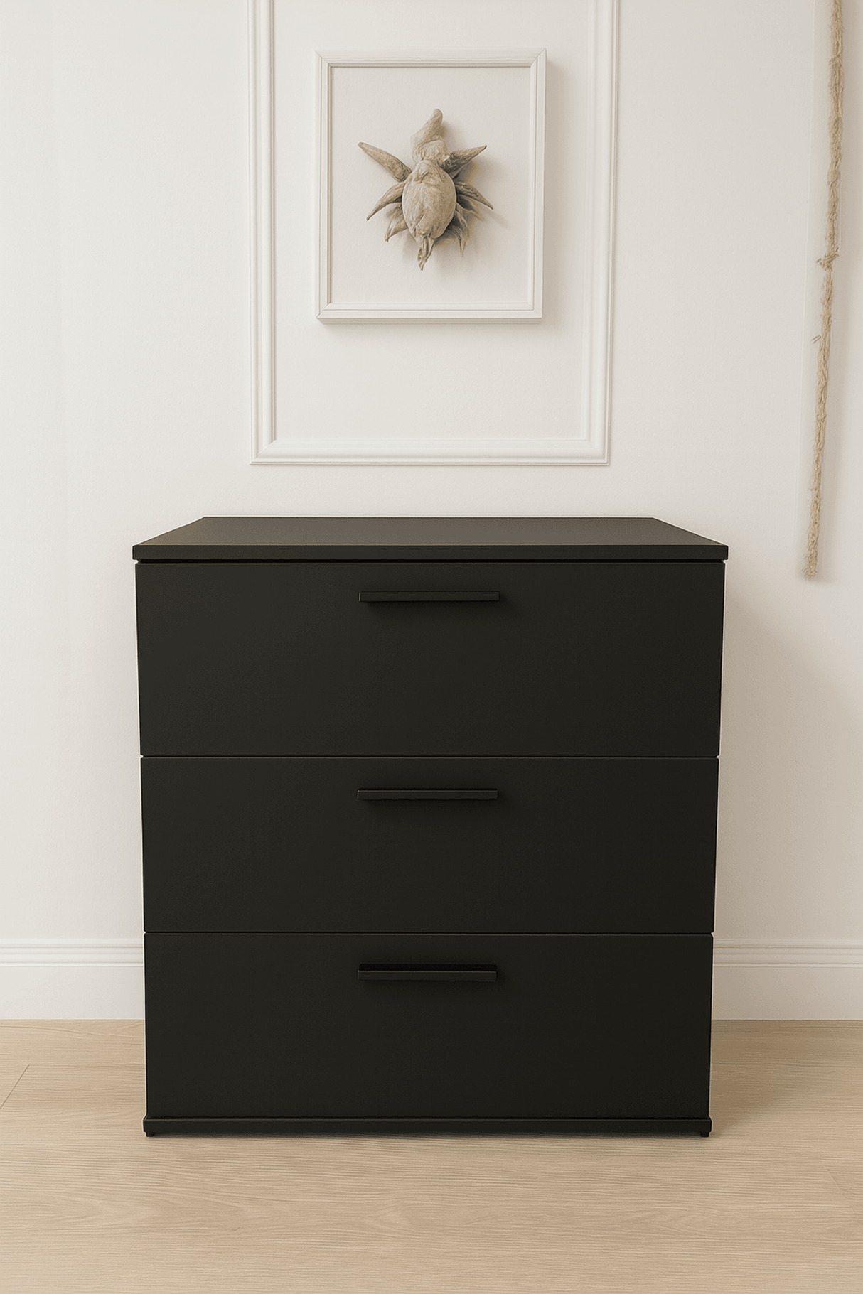 Contemporary Black Wood 3-Drawer Modular Chest