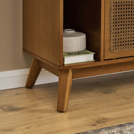 Mid Century Modern Solid Wood Rattan TV Stand - Sleep Galleria