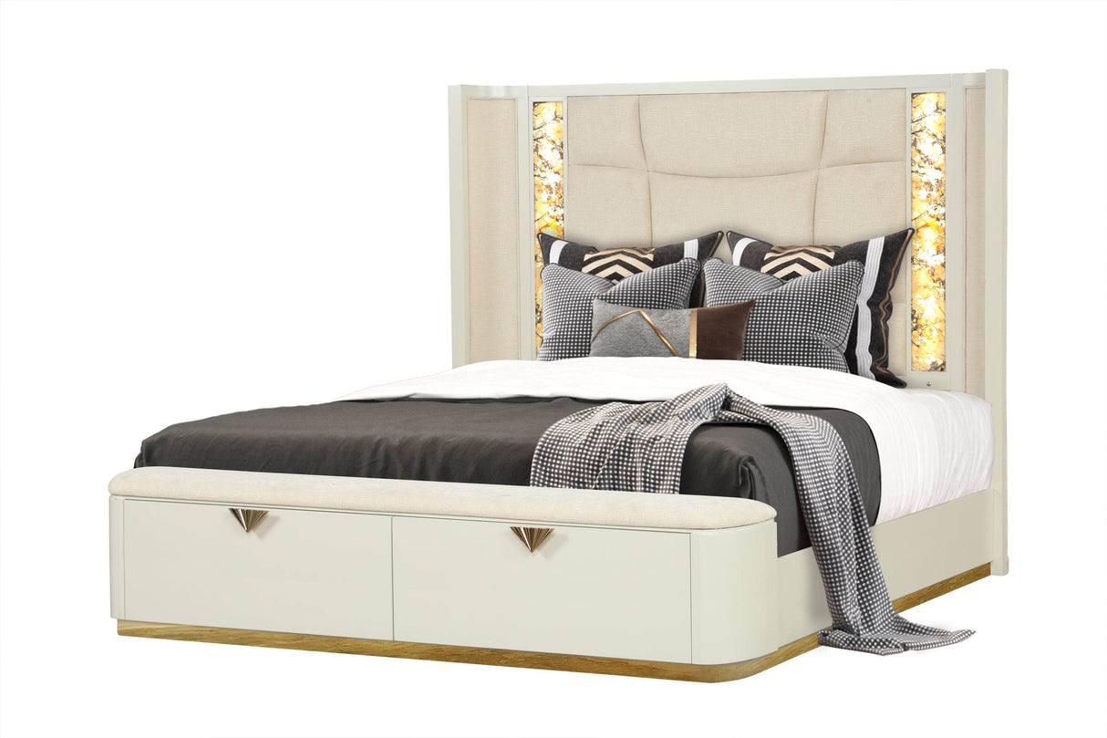 Modern Upholstered Wood Bed Frame With Storage Drawers