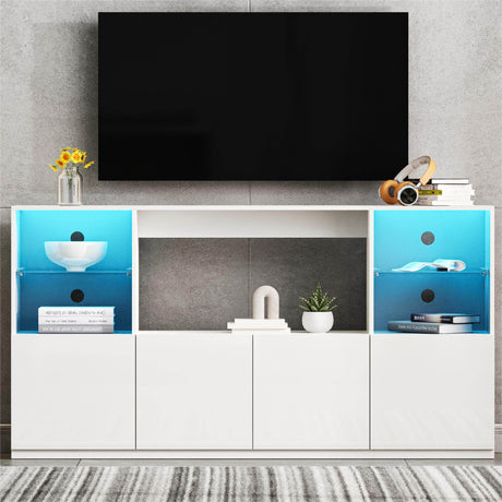 High Gloss White MDF TV Stand With LED Lights - Sleep Galleria
