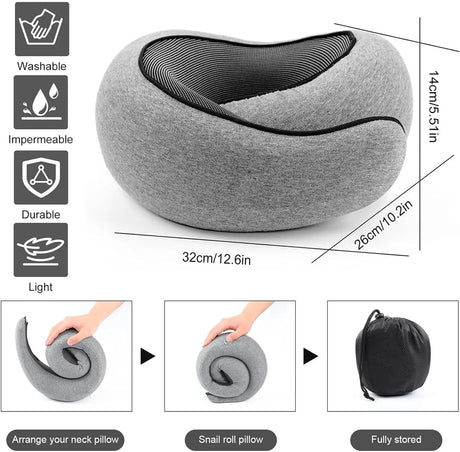 Neck Travel Pillow ，Memory Foam Neck Pillow for Comfort on Airplane ，Compact and Ergonomic Design for Travel, Car Rides, and Home Use