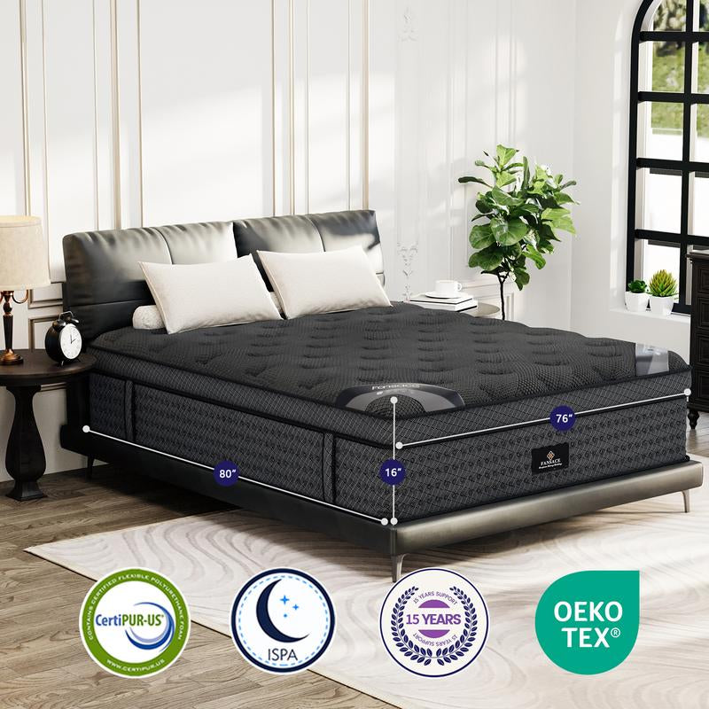 【Live Exclusive】Fansace 10/12/14/16 Inch Deluxe Hybrid Mattress，Spring Mattress in a Box, Medium Firm Mattresses with Gel Memory Foam & Pocket Springs, Extra Edge Support Mattress Latex Mattress Gel Memory Foam Queenking Mattress