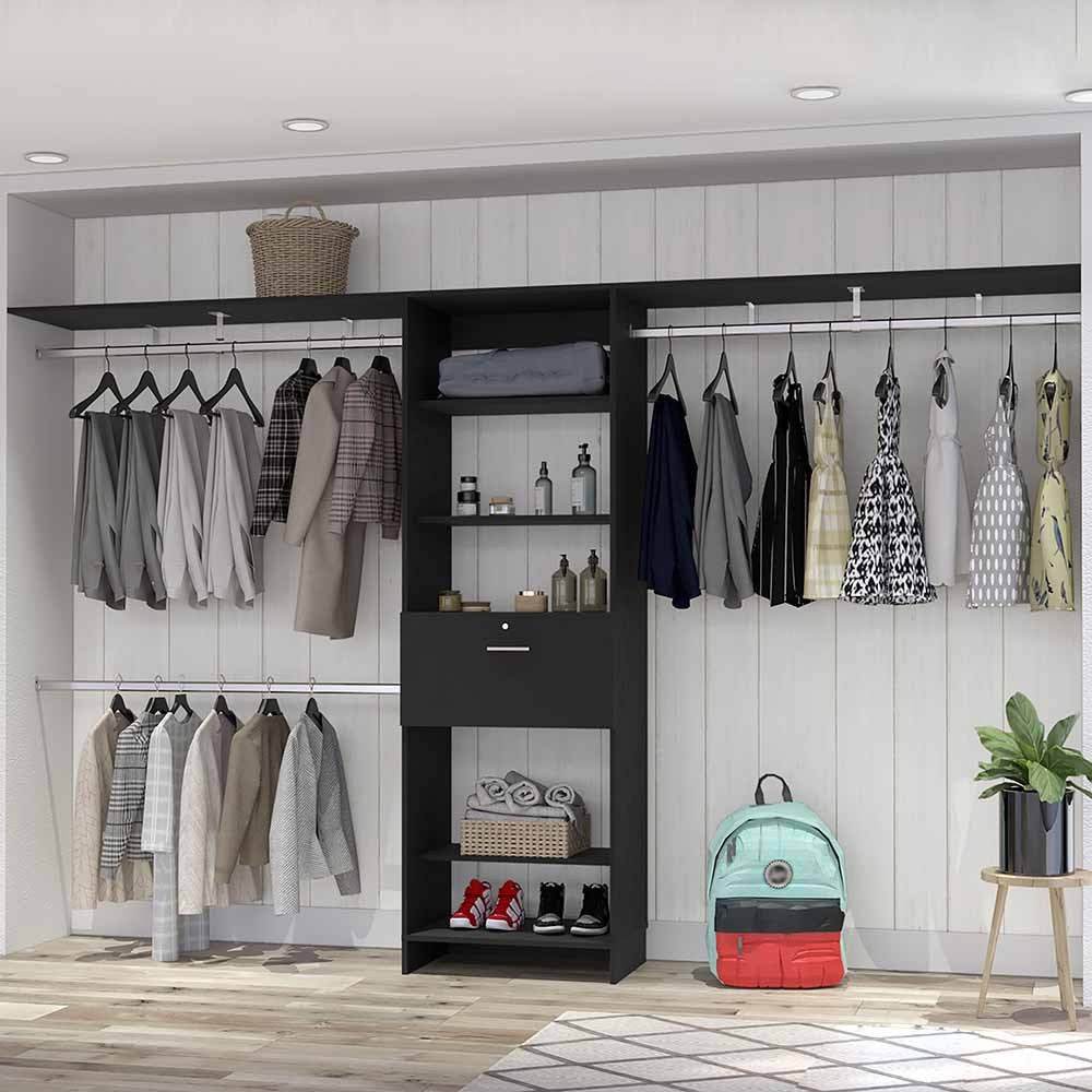 Black Particle Board Bedroom Closet Storage System