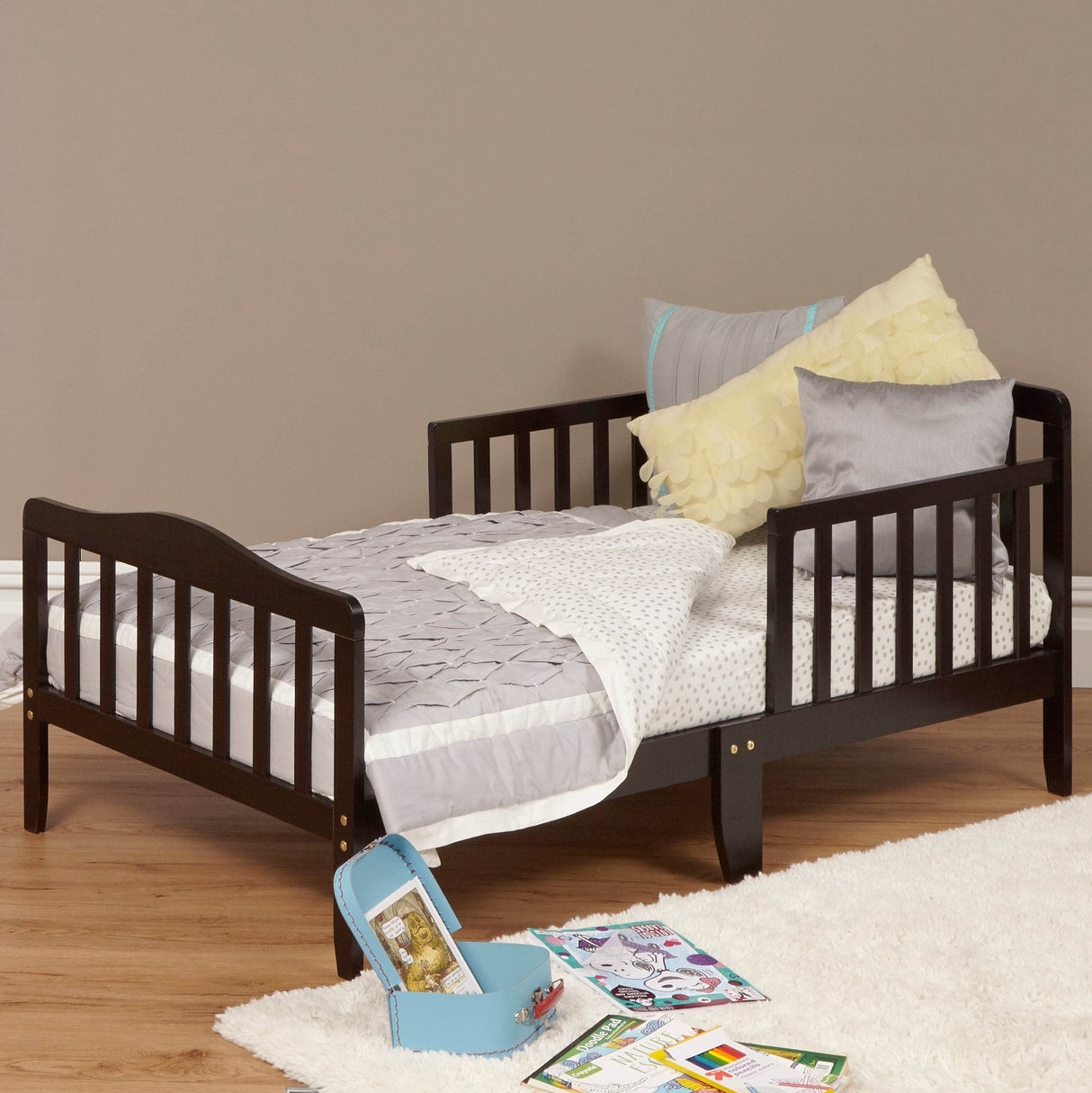 Blaire Espresso Solid Wood Toddler Bed With Guardrails