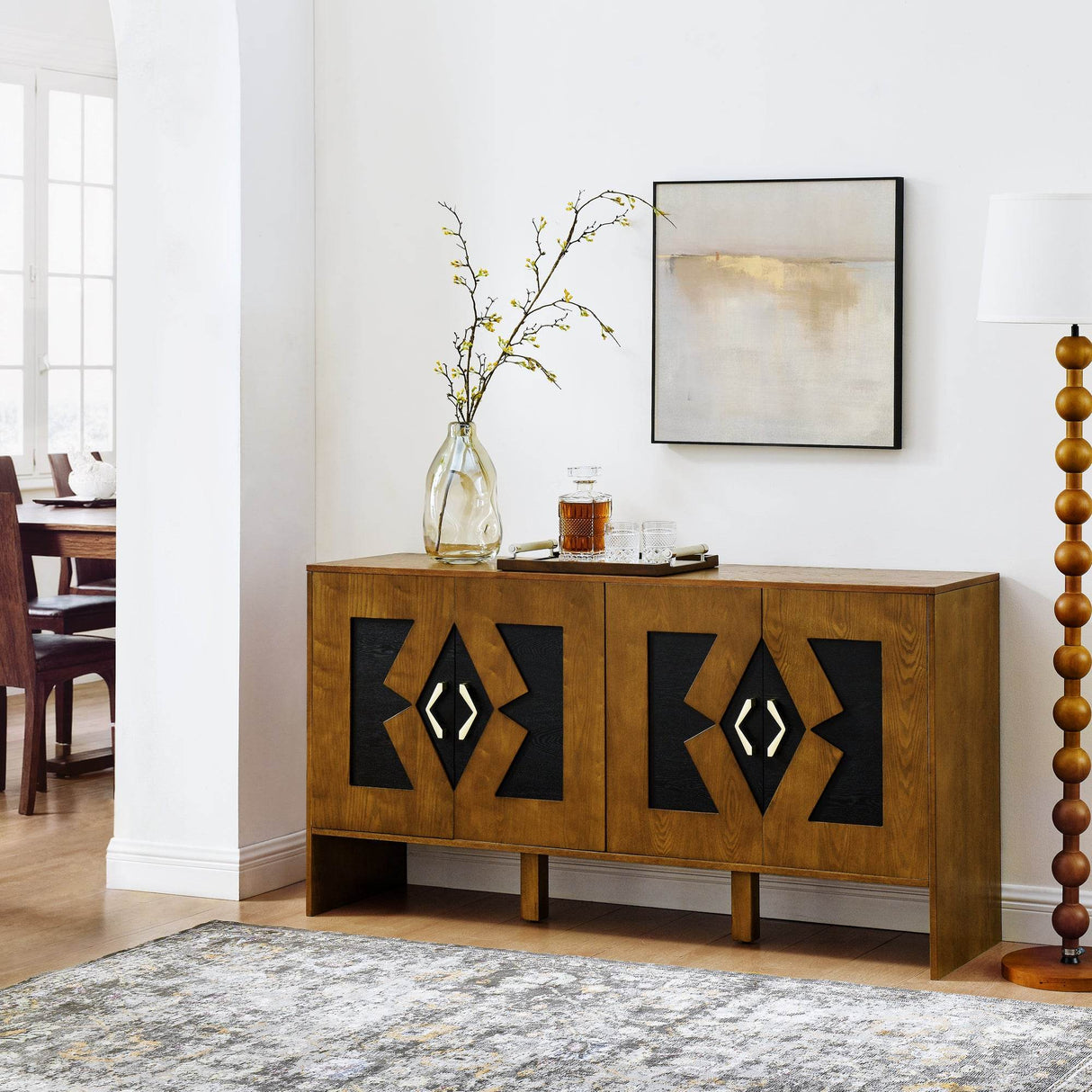 Mid Century Modern 60-Inch Walnut Storage Sideboard Cabinet - Sleep Galleria