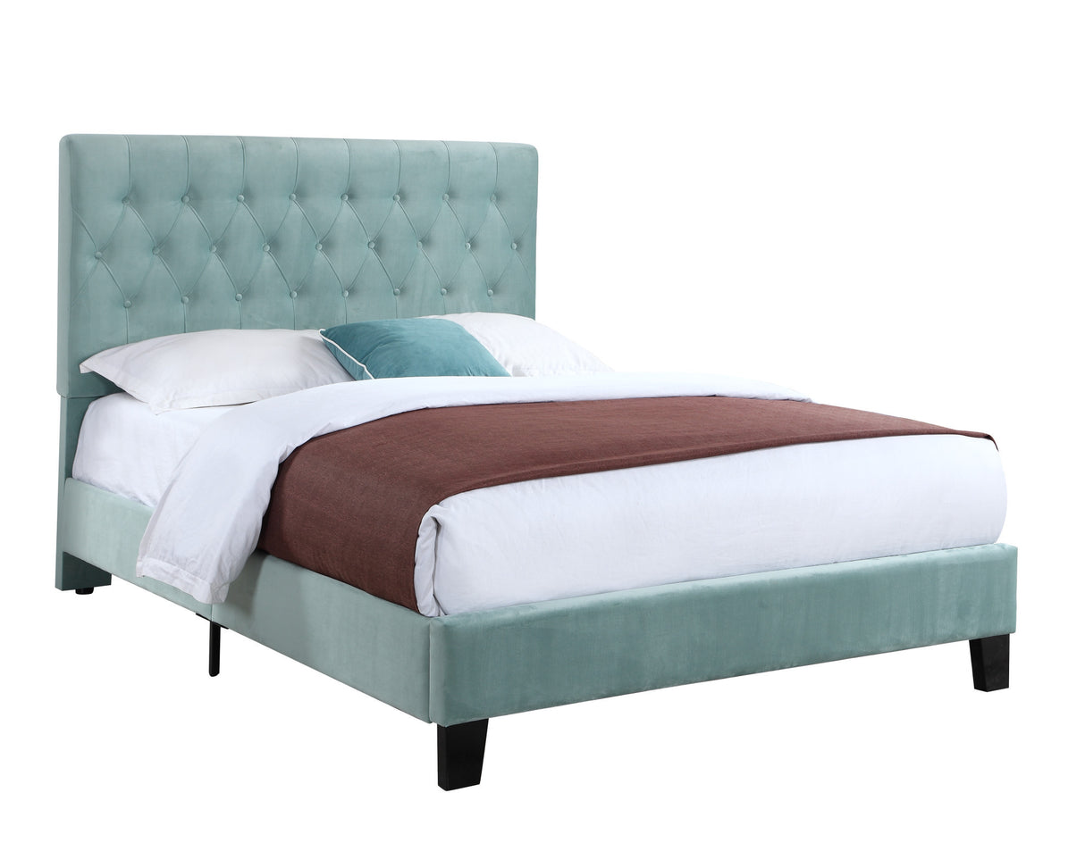 King Blue Upholstered Solid Wood Bed Frame