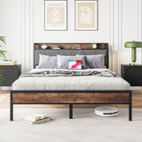 Queen Storage Bed Frame With Charging Station and Headboard