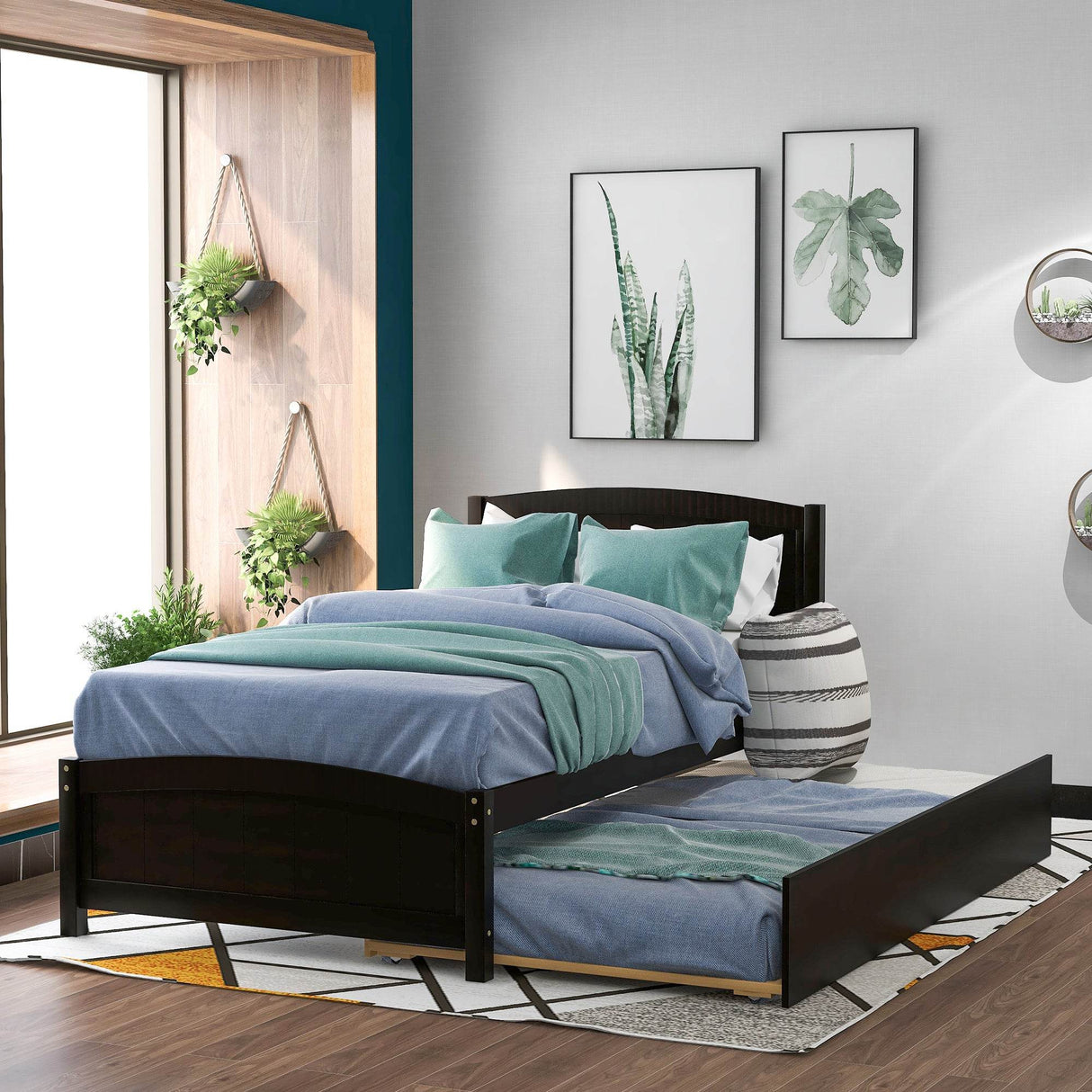 Twin Solid Wood Platform Bed With Trundle Espresso