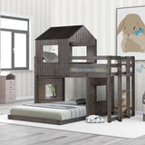 Twin-Over-Full Solid Wood Playhouse Bunk Bed With Ladder