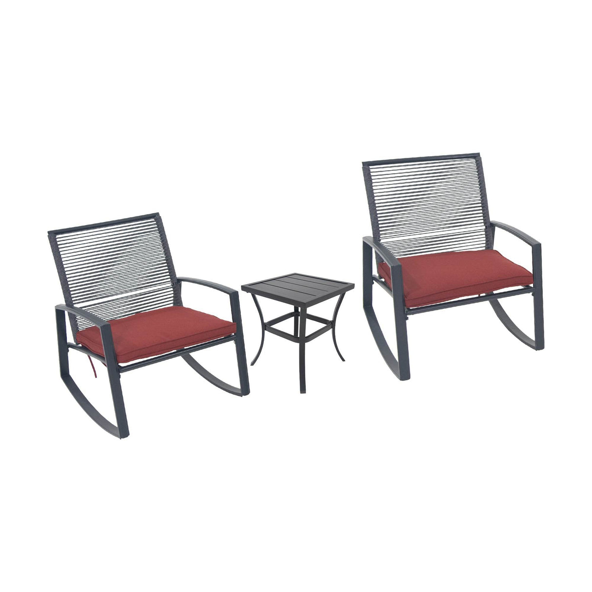 2-Person Red Metal Outdoor Patio Rocking Bistro Set