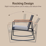 Gizoon 3 Pieces Rocking Patio Bistro Set with Anti-Scald Armrest, Outdoor Patio Wicker Furniture Set with Glass Table and Cushion for Garden, Yard, Porch Swing Chair Durable