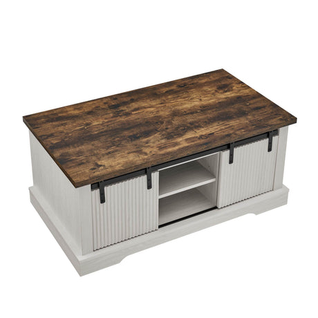 Rustic Sliding Barn Door Coffee Table With Storage - Sleep Galleria