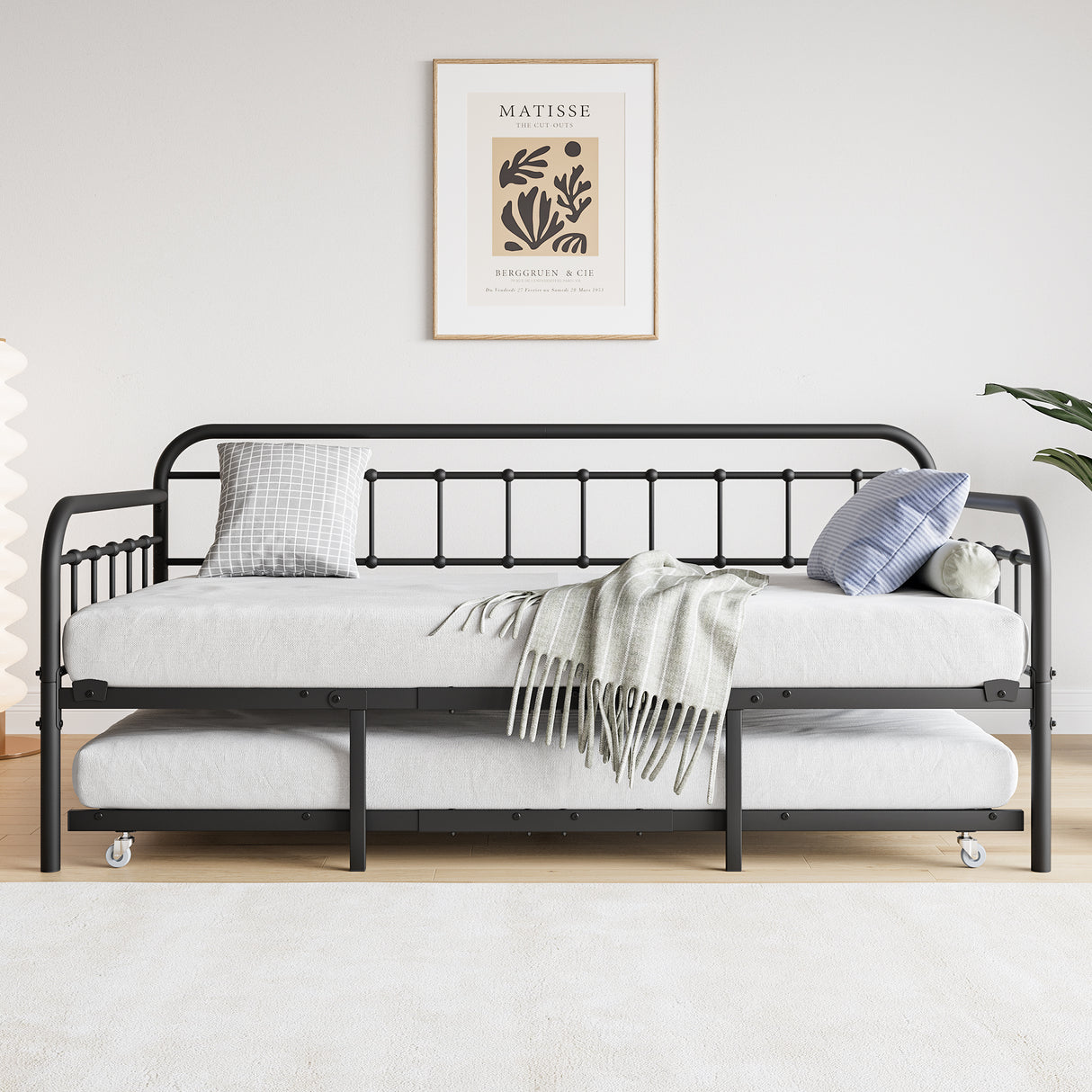Twin Metal Frame Daybed With Trundle And Headboard