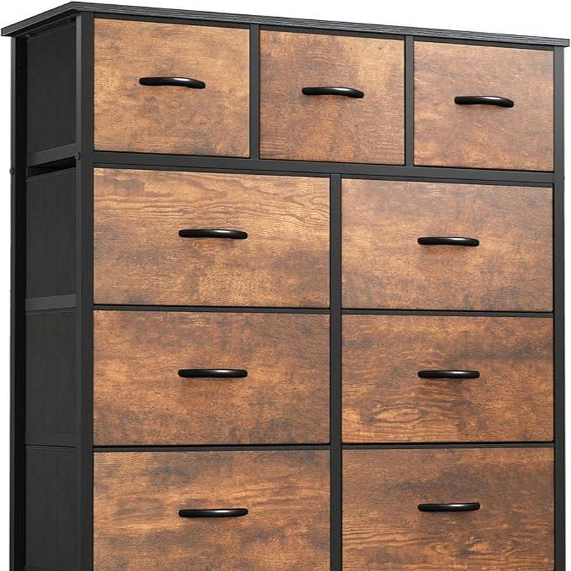 DWVO Chest of Drawer with 9 Drawers for Bedroom Fabric Dresser Storage Drawers with Handles Metal Frame for Living Room, Hallway, Nursery