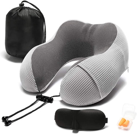 Memory Foam Neck Pillow with 360-Degree Head Support Lightweight Comfortable Travel Airplane Pillow with Storage Bag for Sleeping, Traveling,Car, Train, Bus and Home Use(Blue)