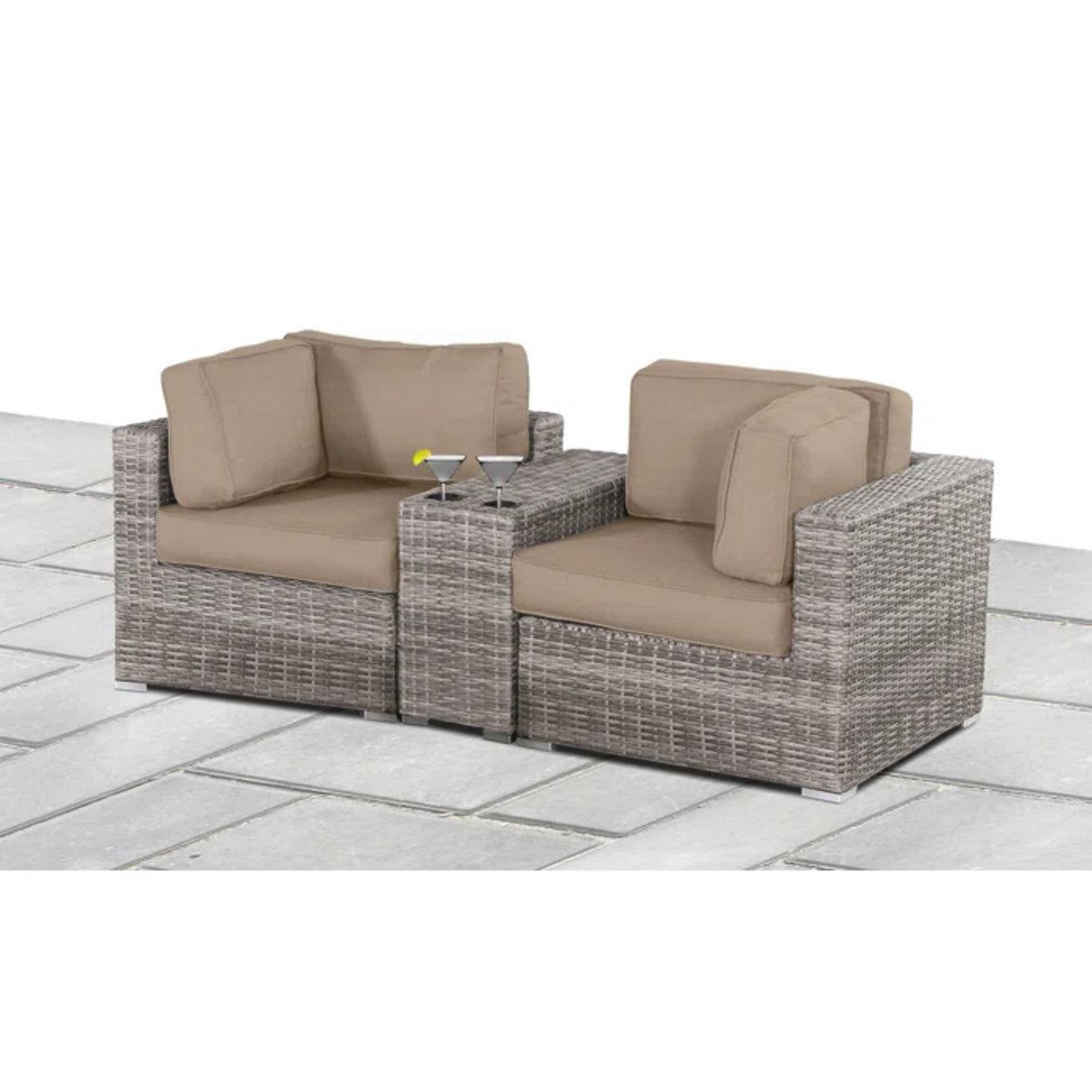 Weather-Resistant HDPE Wicker Outdoor Loveseat With Cushions
