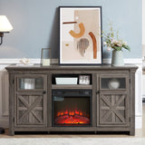 Farmhouse Fireplace TV Stand Console Cabinet Gray