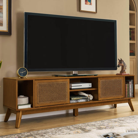 Mid Century Modern Solid Wood Rattan TV Stand - Sleep Galleria
