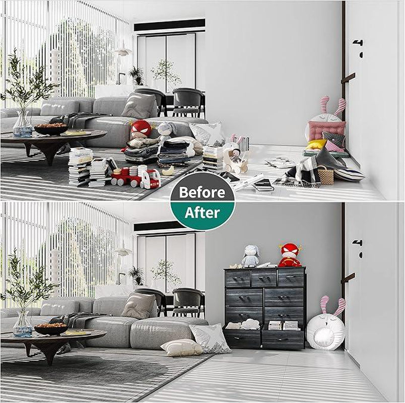 DWVO Chest of Drawer with 9 Drawers for Bedroom Fabric Dresser Storage Drawers with Handles Metal Frame for Living Room, Hallway, Nursery