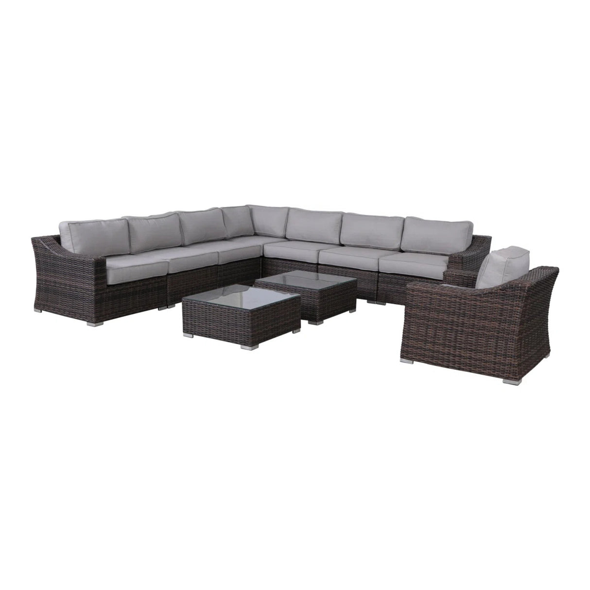 Fully Assembled 10-Piece Brown Wicker Outdoor Patio Seating Set