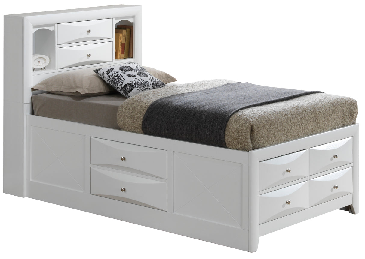White Twin Storage Bed With Built-In Drawers