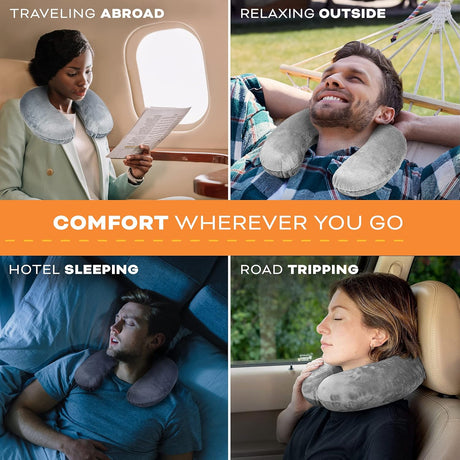 Travel Neck Pillow Memory Foam Airplane Travel Accessories Essentials Comfortable Washable Cover Plane Neck Support Pillow for Neck Pain Relief Sleeping Blue
