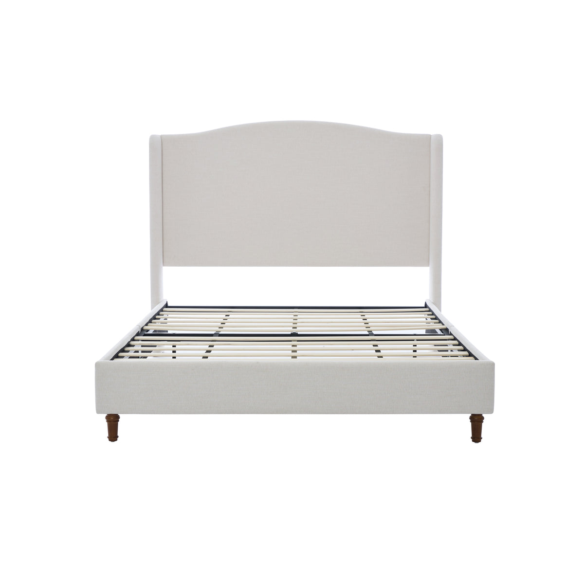 King Minimalist Upholstered Wingback Bed Frame Ivory