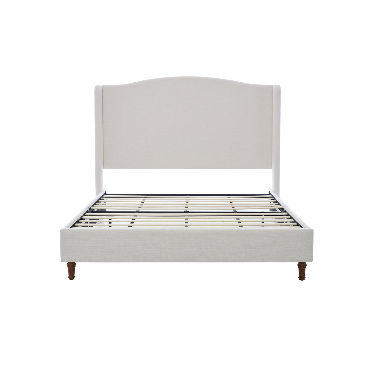 King Minimalist Upholstered Wingback Bed Frame Ivory