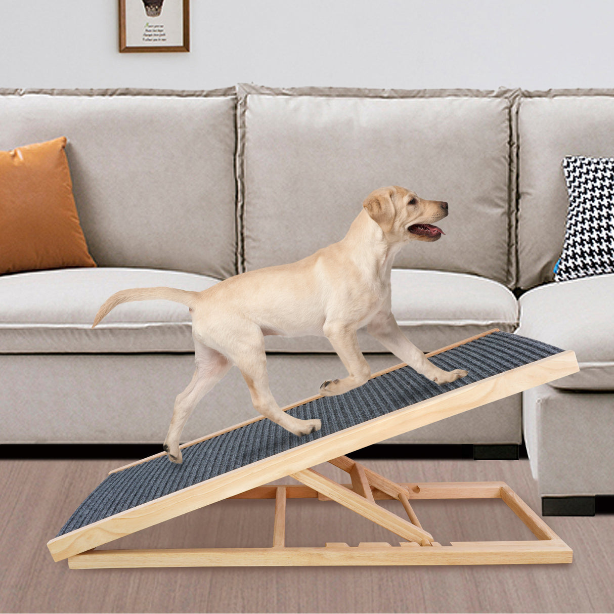 Solid Wood Foldable Dog Ramp With Non-Slip Traction