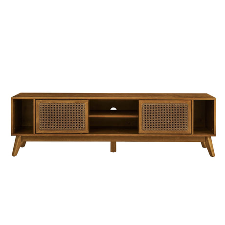 Mid Century Modern Solid Wood Rattan TV Stand - Sleep Galleria